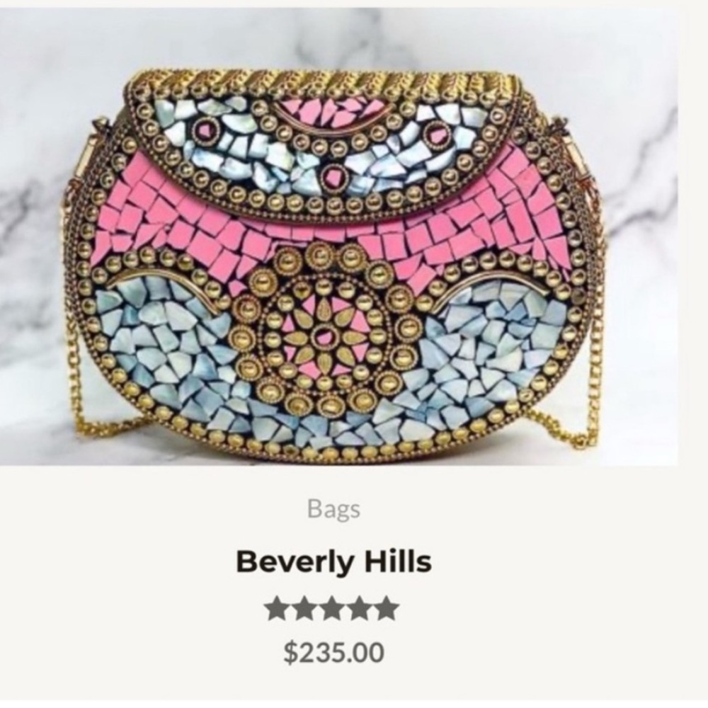 RAMLA HANDMADE MOROCCAN BEVERLY HILLS PINK MOSAIC CLUTCH CROSSBODY BAG $250 MSRP